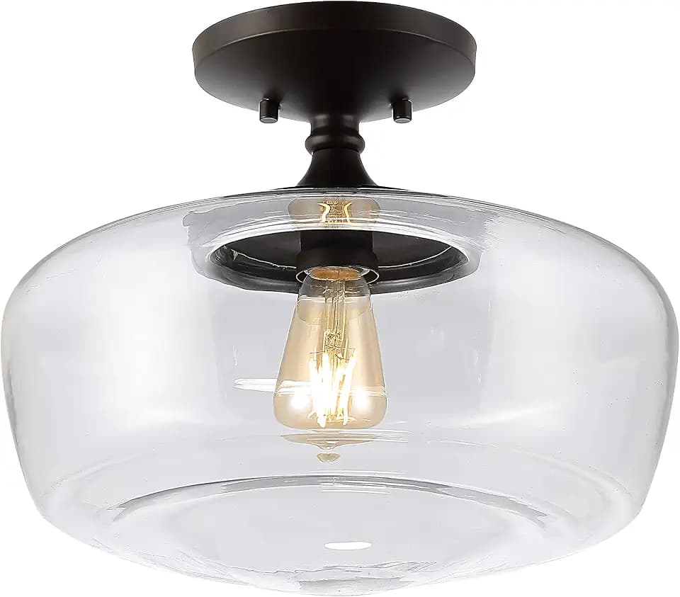 JONATHAN Y Marfa 14" Clear Semi Flush Mount, Oil Rubbed Bronze
