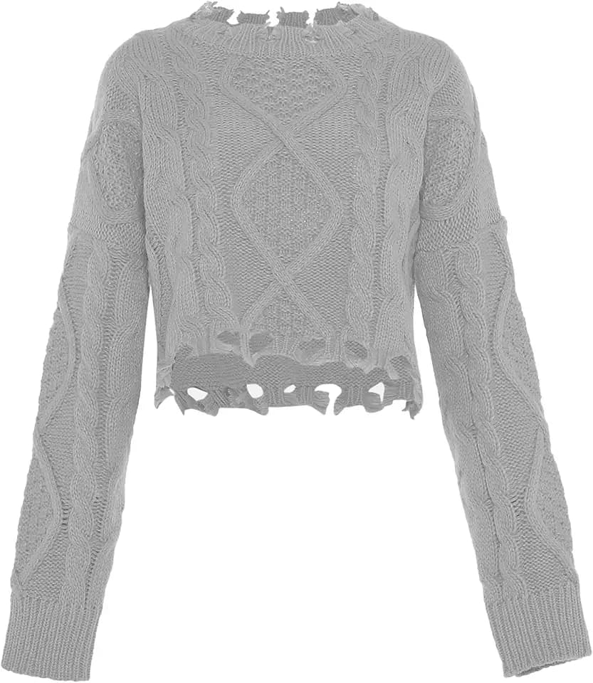 Aleva Women's Damen Schicker Rundhalsausschnitt im sanften Stil Acryl HELLGRAU Melange Größe XL/XXL Pullover Sweater