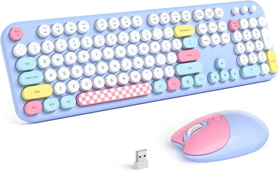 Atelus Wireless Keyboard and Mouse, Full Size Typewriter Keyboard and Cute Cat Shape Design Mouse Combo for Windows 7/8/10, Laptop, Desktop, PC, Computer (Blue)