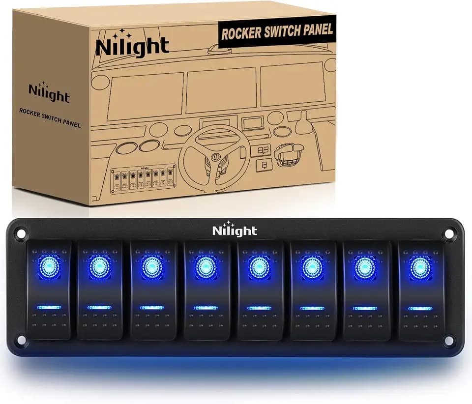 Nilight 8 Gang Rocker Switch Panel SPST On Off 5PIN Electrical Toggle Blue