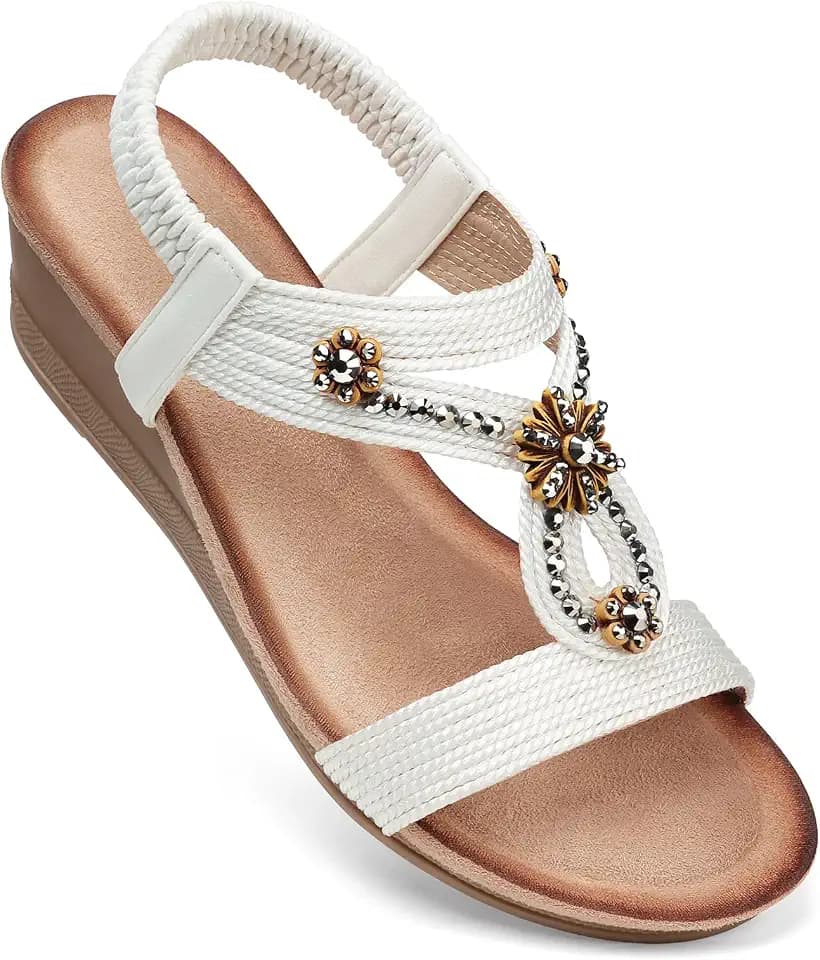 SHIBEVER Womens Wedge Sandals Dressy: Comfortable Low Heels Sandals Summer