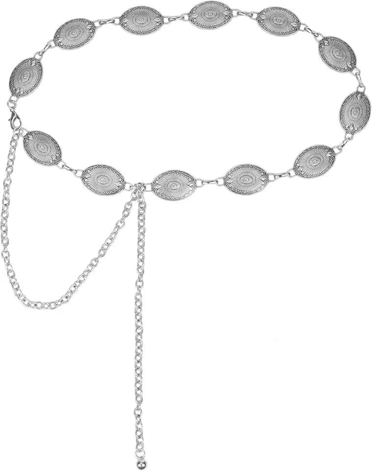 WAYLIT Western-Concho-Belt-Women Cowgirl-Metal-Belts Vintage Chain Belt