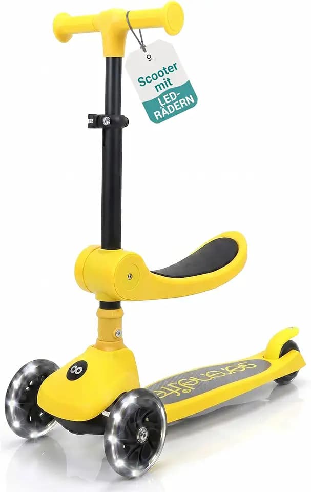 SereneLife Kinderroller ab 3 Jahre – LED Tretroller faltbar höhenverstellbar, leicht und stabil, für Jungen und Mädchen, Indoor und Outdoor, bis 50 kg