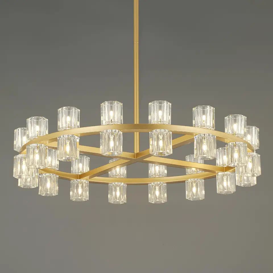 32-Lights Dia 33" Gold Crystal Chandeliers for Dining Room Light Fixture