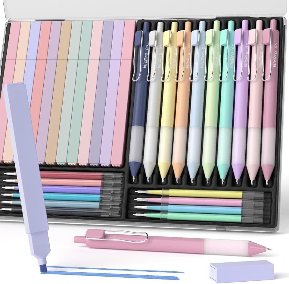 Nicpro Assorted Colors Bible Highlighters and Pen No Bleed, 33 Pack, w/Case