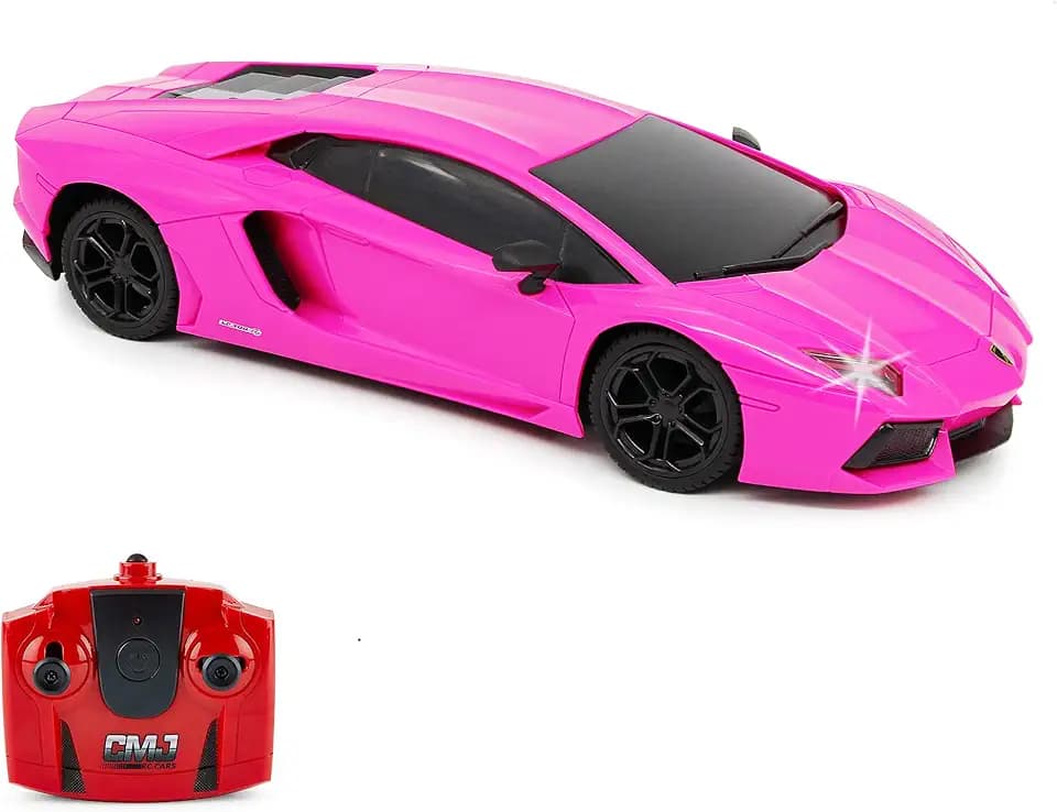 CMJ RC CARS Lamborghini Aventador LP700-4 Rosa Offiziell Lizenziertes ferngesteuertes Auto im Maßstab 1:24 Funktionierende Lichter 2.4Ghz