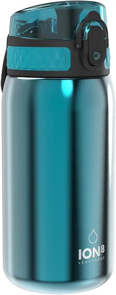 ion8 Kinder Trinkflasche, Edelstahl Leicht 400ml, Nicht Isoliert, Auslaufsicher, Einhandöffnung, Sichere Verriegelung, Spülmaschinenfest, Klappdeckel, Tragegriff, Leicht zu Reinigen