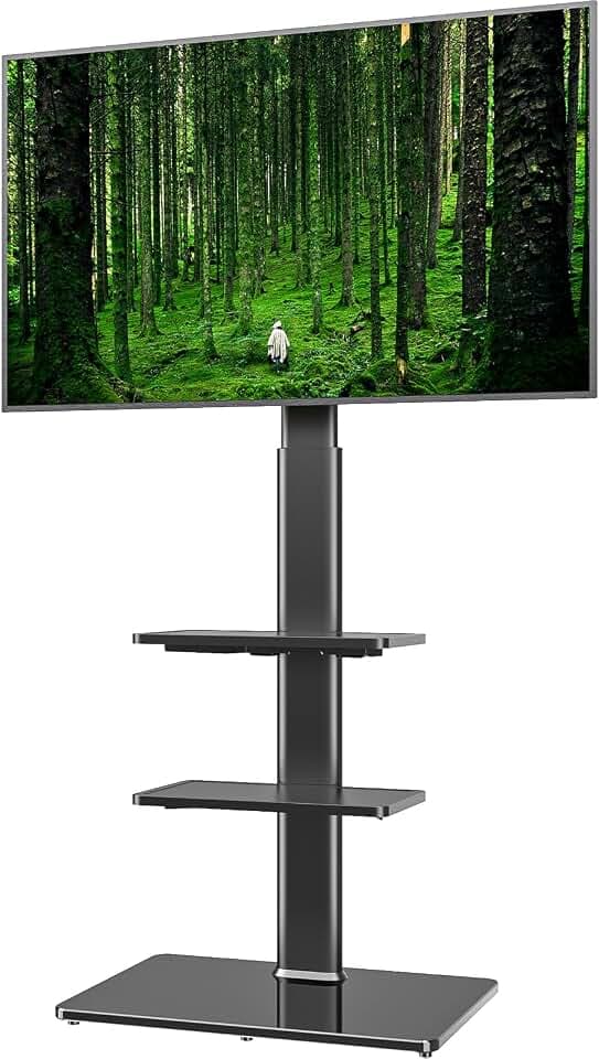 TV Standfuß TV Ständer TV Bodenständer Fernsehstand Fernsehtisch mit Halterung höhenverstellbar für 19 bis 42 Zoll LED LCD TV Bildschirm, 3 Regale schwarz HT3001BP