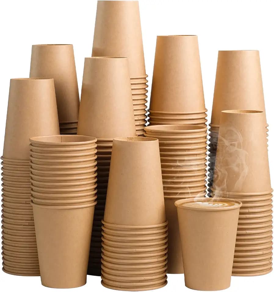 SIUQ 300 Pack 12 oz Kraft Paper Cups, Unbleached Disposable Coffee Cups