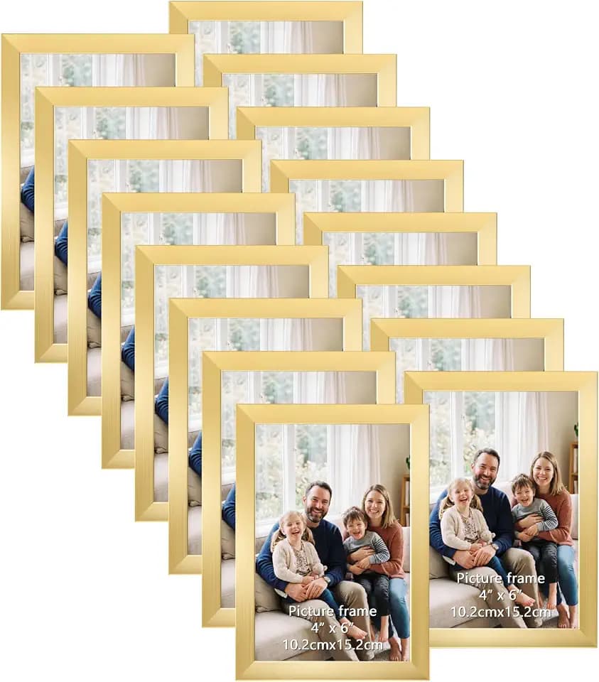 WIFTREY 4x6 Picture Frame Gold Set of 16, 4 x 6 Photo Frames Bulk for Wall Hanging or Tabletop Display