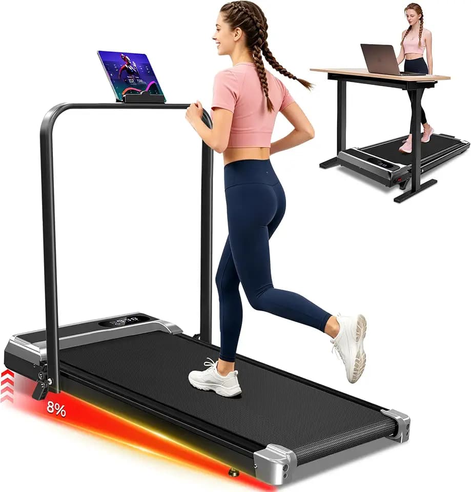 Walking Pad with Handle Bar, 3.0HP Low Noise Foldable Walking Pad Treadmill, Compact Treadmills for Home Small Spaces, Walking Running Machine, Lightweight Treadmills 300LBS Capacity, Black