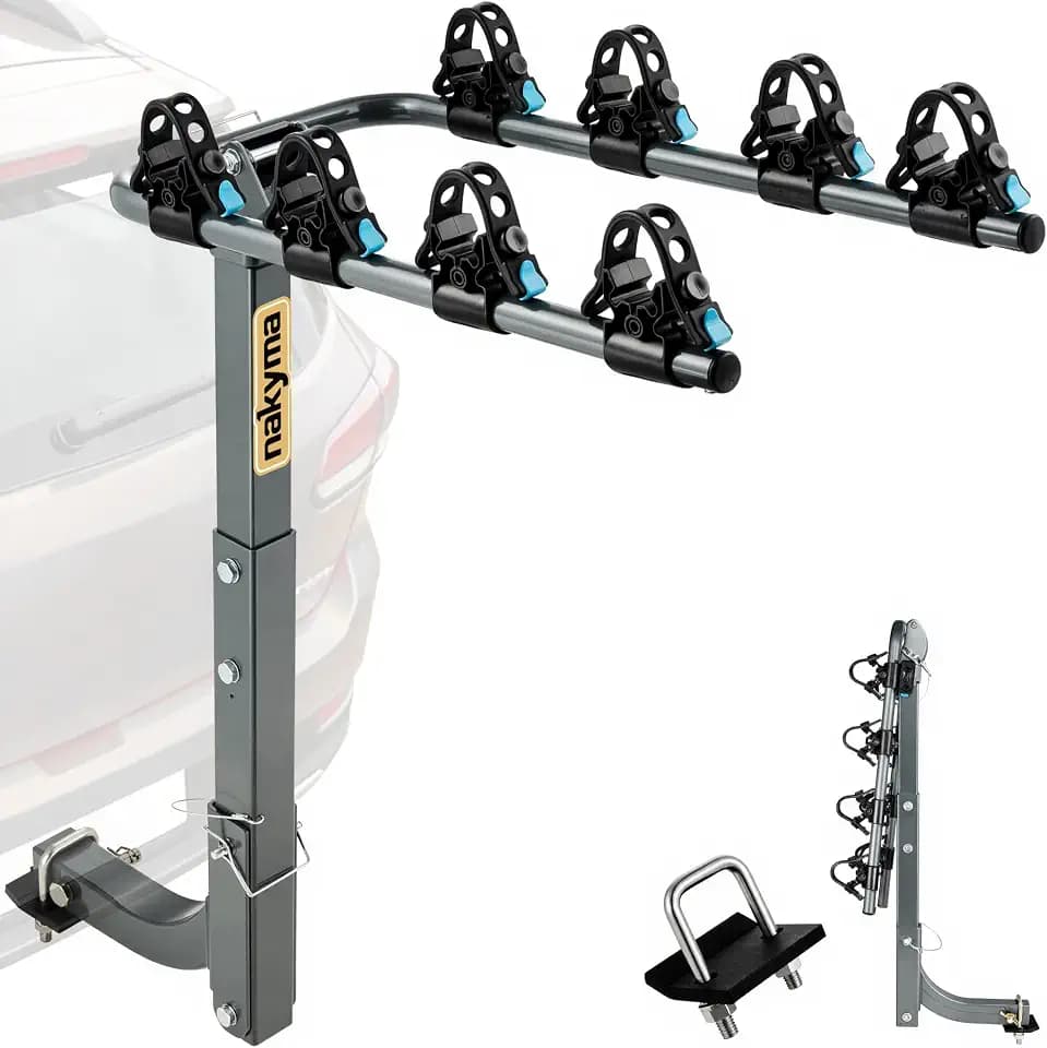 4 Bike Rack Hitch Mount, 240 lbs Capacity (60 lbs Per Bike), Dual SGS-Certified Straps, 4-Bike Hanging Carrier for Car, SUV, Truck, RV, 2" Receiver, Anti-Wobble, Foldable