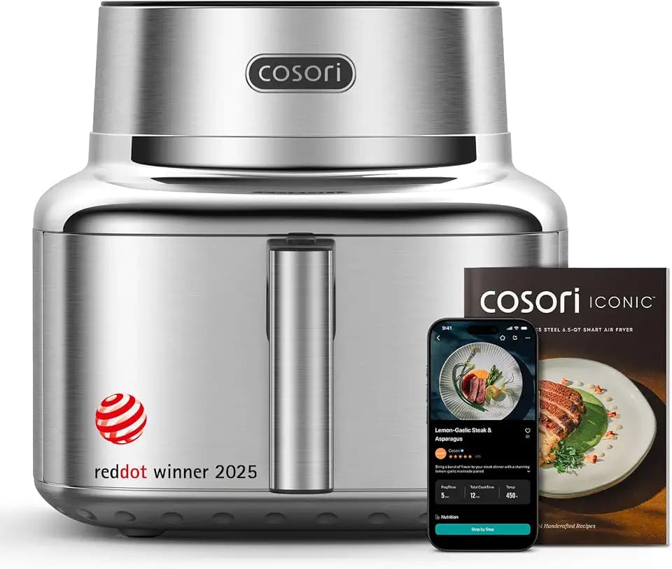 Cosori Iconic Stainless Steel Air Fryer, 6.5Qt, PFAS Free Ceramic Coating
