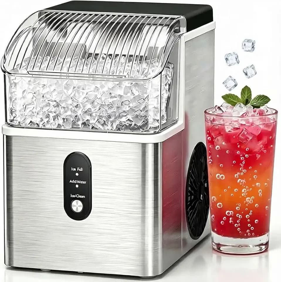 COWSAR Nugget Ice Maker Countertop, Soft Chewable Pellet Ice Maker Machine with Self-Cleaning Function, 35Lbs/24H, Ready in 7 Mins, Portable Countertop Ice Makers for Home, Office, Stainless Steel