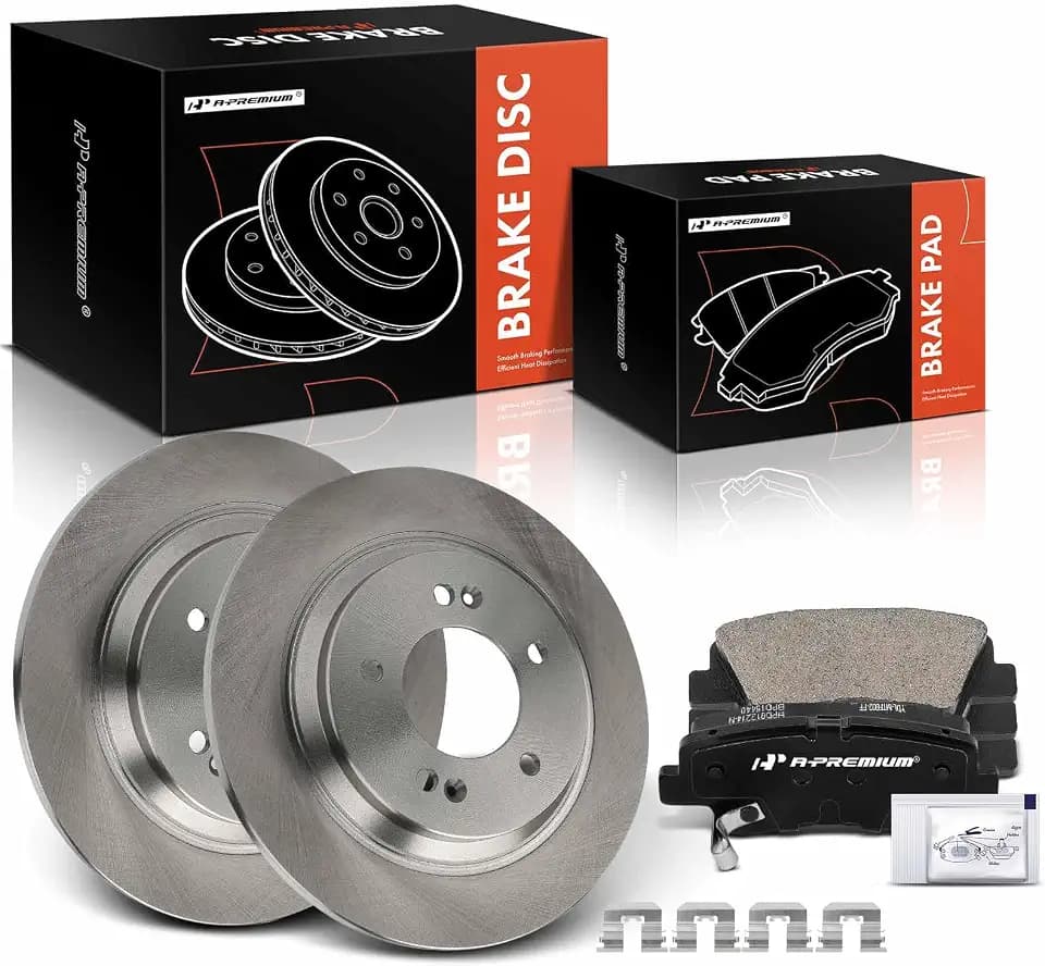 A-Premium 11.18 inch (284mm) Rear Solid Brake Rotors and Ceramic Pads Kit