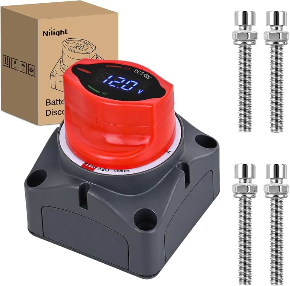 Nilight 250A Battery Disconnect Switch 12V-48V with LED Voltage Display