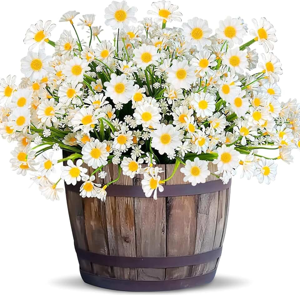 TURNMEON 12 Bundles Artificial Daisy Flowers for Outdoors Summer Decor