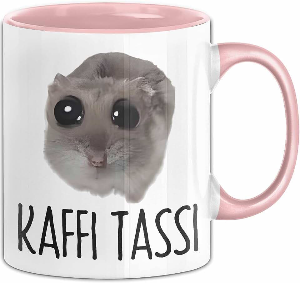 Sad Hamster Meme Lustige Tasse Hamsti Trauriger Hamster Büro Kaffee-Becher Kaffi Tassi (Rosa)