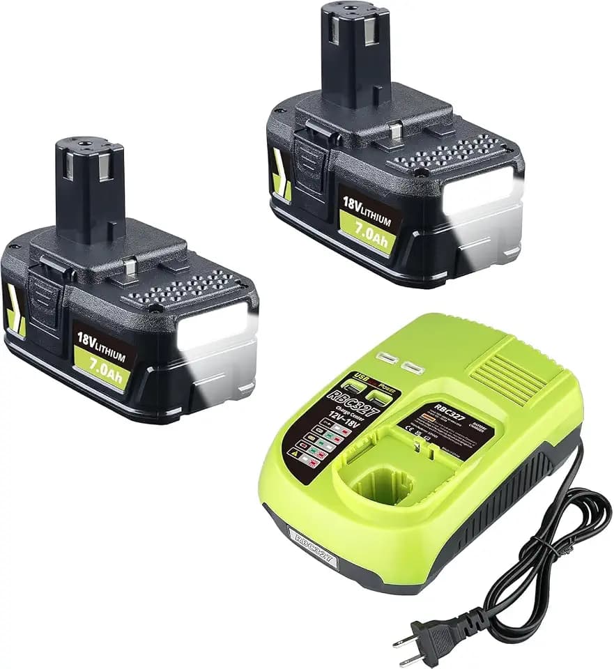 2Pack 7.0Ah P108 18V Battery and P117 Charger Replacement for Ryobi Battery