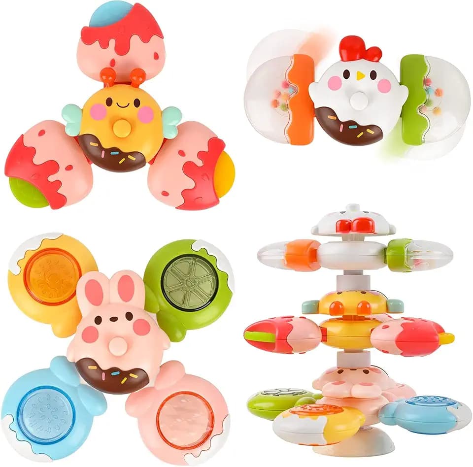 Vanmor Saugnapf Spinner Spielzeug für Baby, 3Pcs Fidget Spinner Spinning Top Saugspielzeug für Bad Fenster Hochstühle Flugzeug Reise, sensorische Spielzeug für Kleinkinder 1-3 Geburtstagsgeschenk