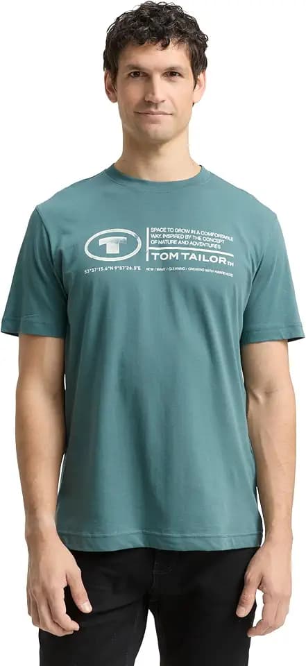 TOM TAILOR Herren Basic T-Shirt mit Print aus Baumwolle
