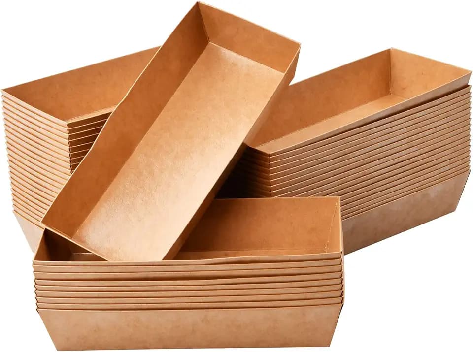 Catime 50 Stück Pappschalen Braun, Snackschalen aus Papier, Essenstablett Servierschale aus Kraftpapier für Partys, Fingerfood Schälchen für Pommes Salat Sushi (17.2 x 7 x 3.5 cm)