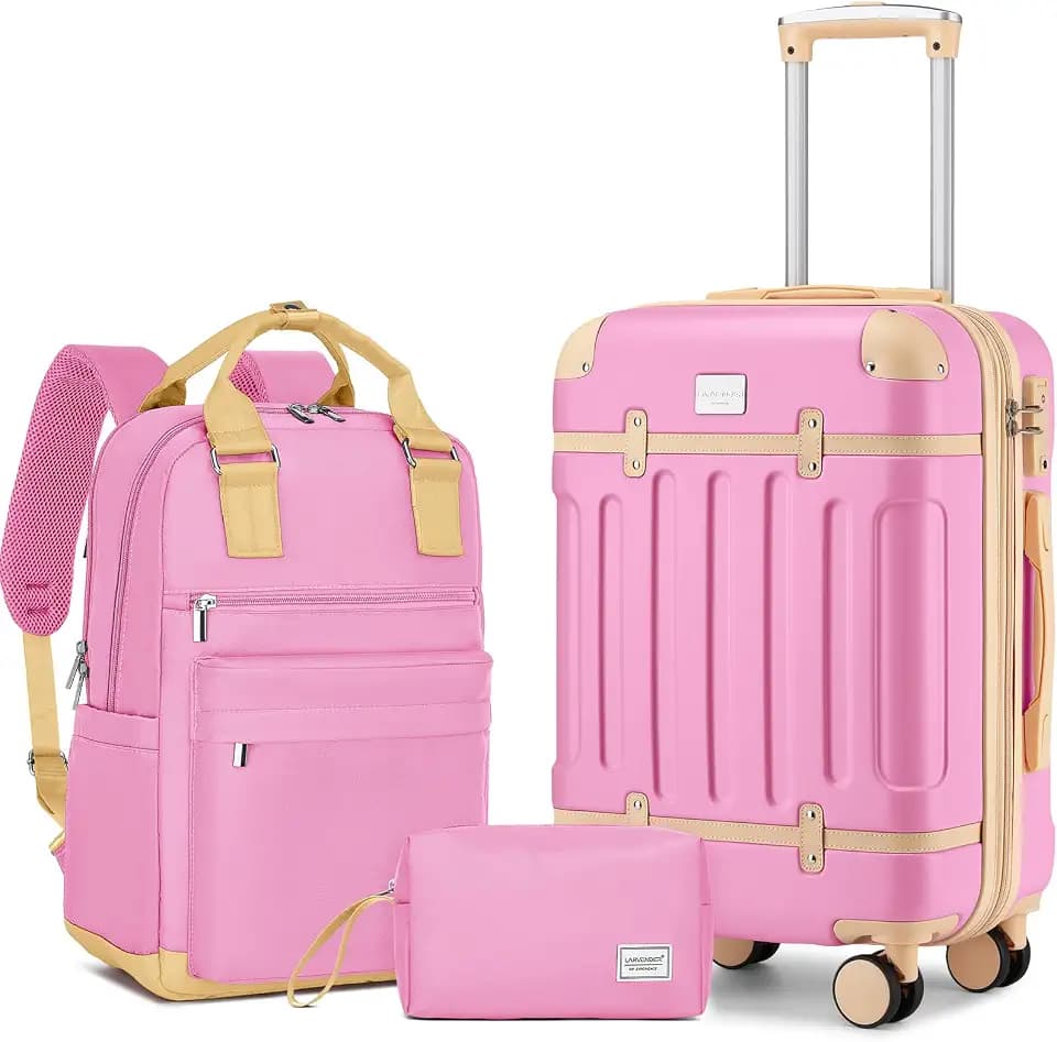LARVENDER Expandable Carry on Luggage Sets 3 Piece Suitcases Set, Berry