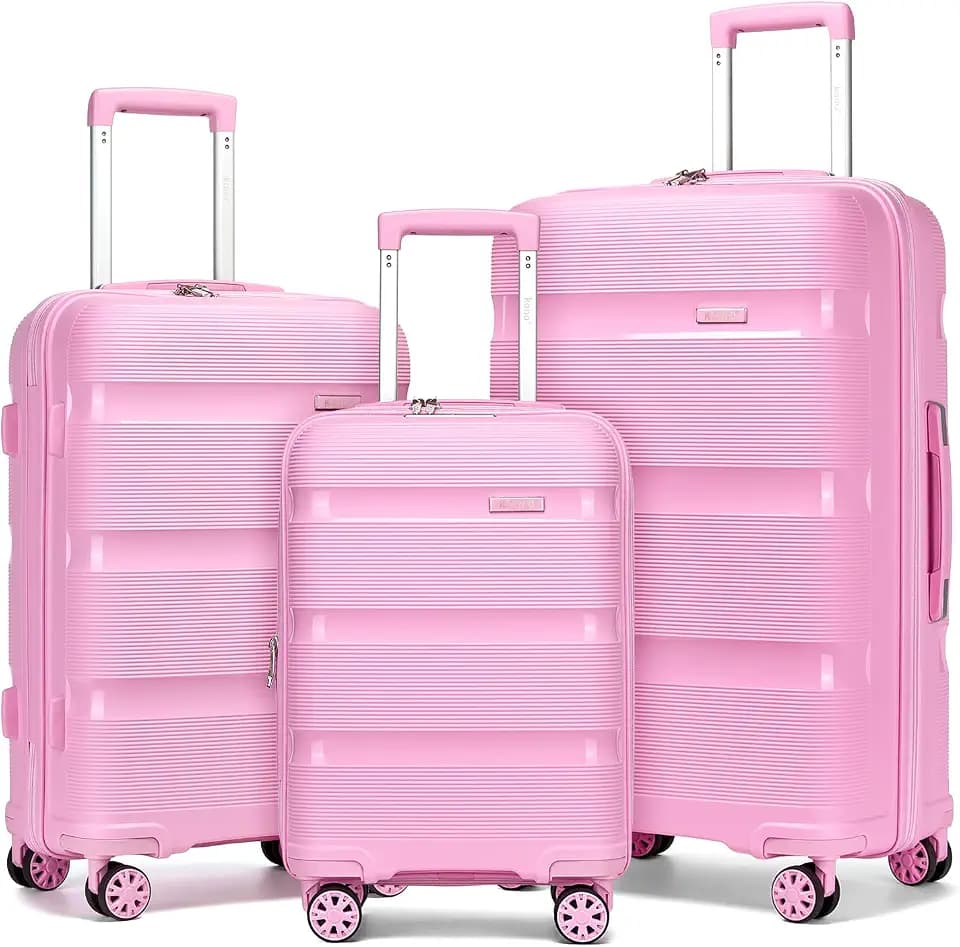 Kono 3 Piece Luggage Set, 20/24/28 Inch Suitcases with TSA Lock, Pink