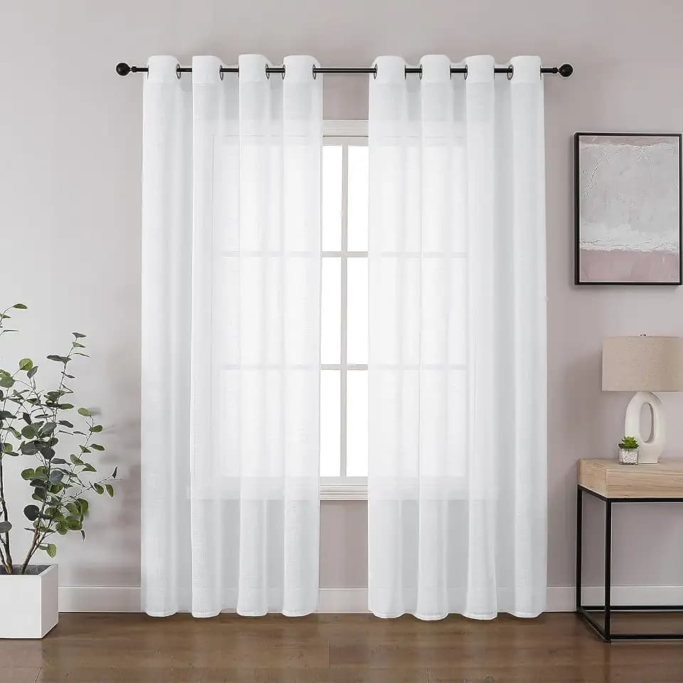CUCRAF Leinenoptik Weiß Voile Vorhänge mit Ösen H225 x B140cm 2er Set Halbtransparent Gardine für Schlafzimmer Wohnzimmer