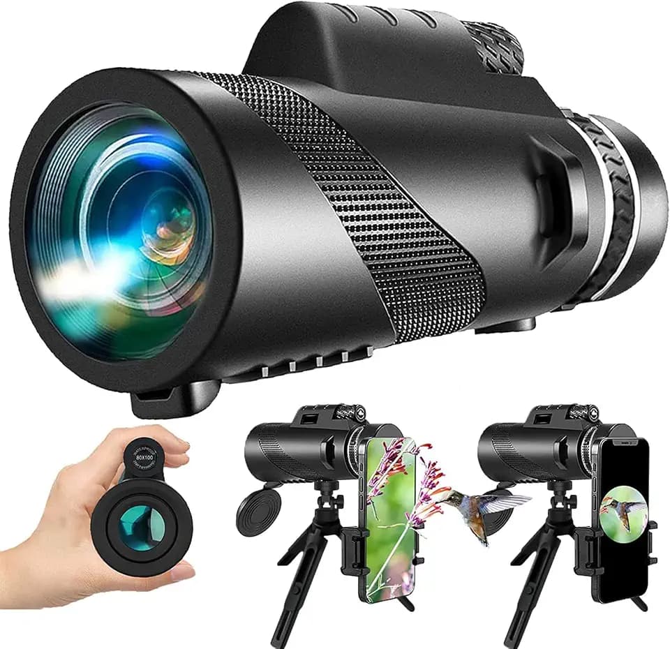 Monocular-Telescope 80x100 High Powered Monoculars High Definition for Adults High Powered with Smartphone Adapter Telescope Wildlife Bird Watching Travel Camping Hiking-Black