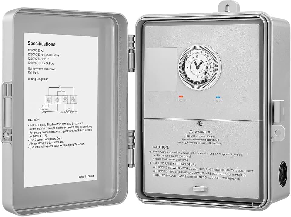 SURAIELEC Mechanical Pool Timer, 40AMP 120V 2HP, 24 Hour Cycle Timer Switch