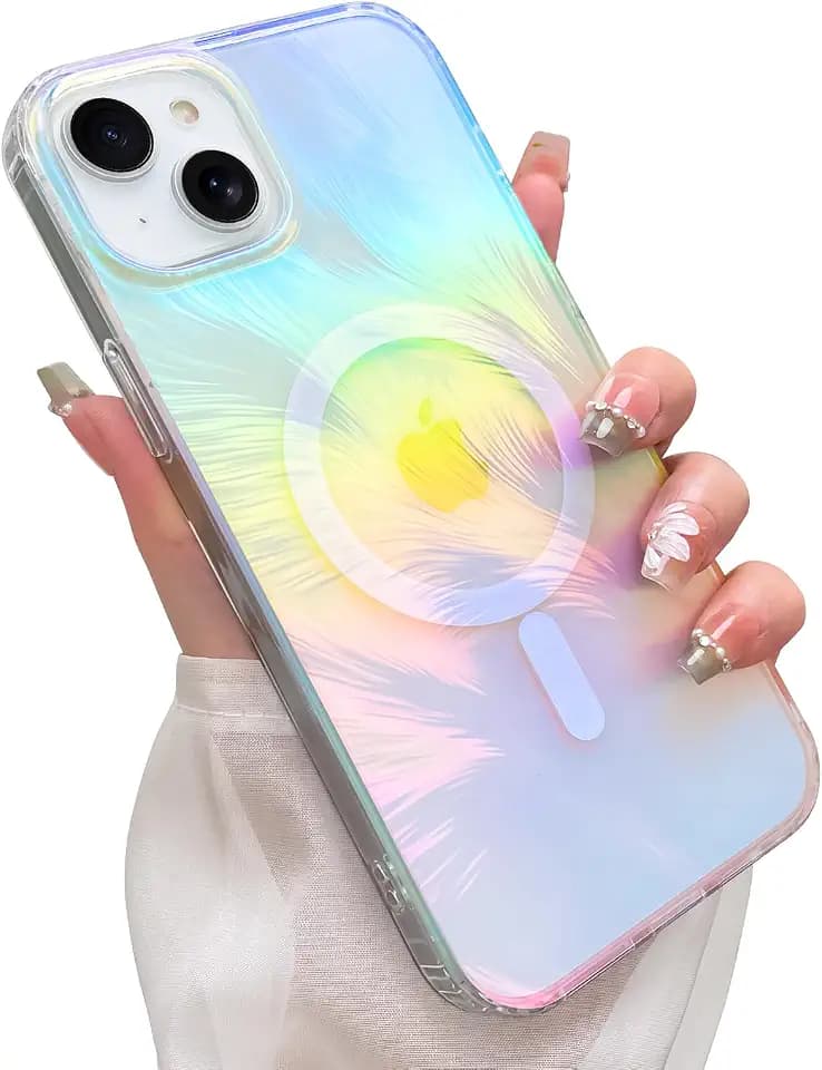 Aesthetic Case for iPhone 15 Case, Iridescent Feather