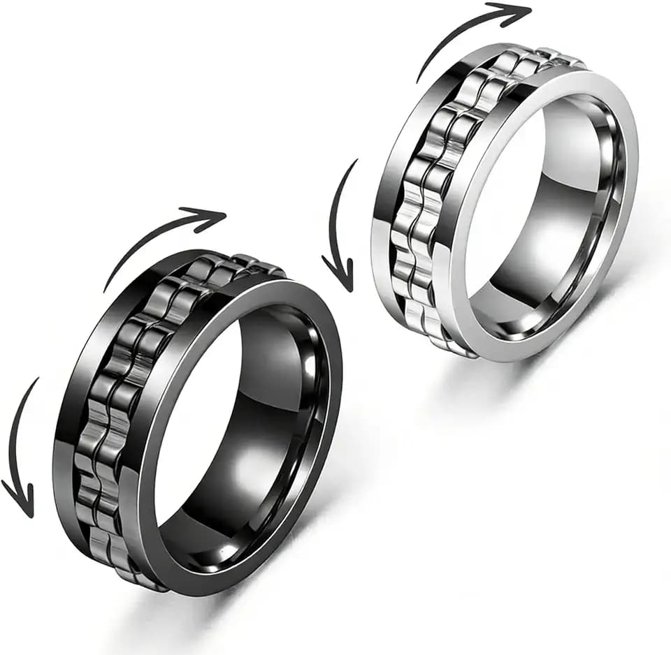 Stressabbau und Anti-Angst-Ringe Drehring gegen Stress für Erwachsene – Eleganter Entspannungsring aus Edelstahl in Schwarz & Silber, Anti-Angst Drehmechanismus，Drehbar