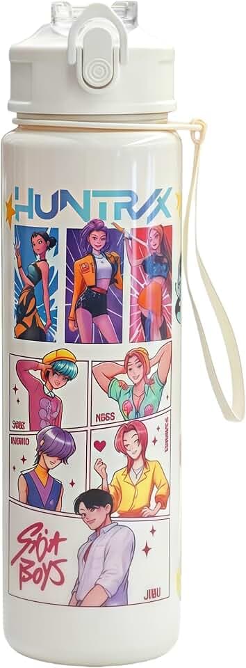 K.Pop D.e.mon Hunters Officially Licensed Huntrix Water Bottle for Girls, 25oz Leak Proof with Straw Lid, Gifts for Girls (White)