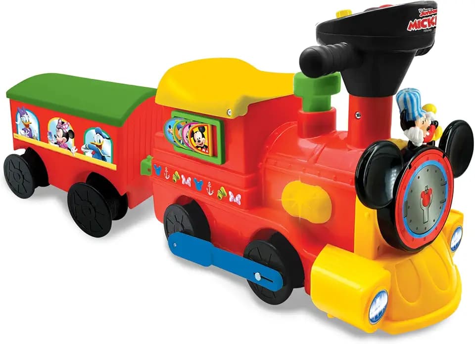 Kiddieland Mickey Mouse Battery Powered Ride-On Train with Tracks & Caboose