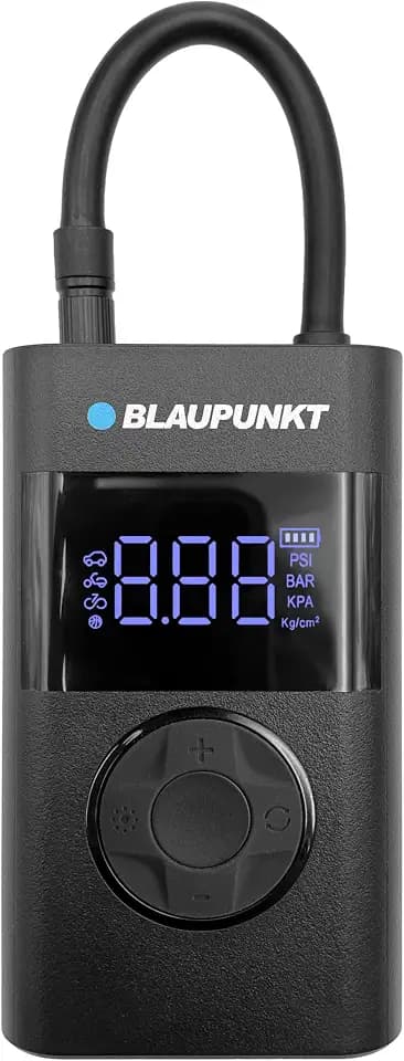 Blaupunkt Tragbare Akku-Luftpumpe TPM 124, Kompressor für Fahrräder, Motorräder, Auto & Bälle, mit Powerbank- und Taschenlampen-Funktion, Schwarz