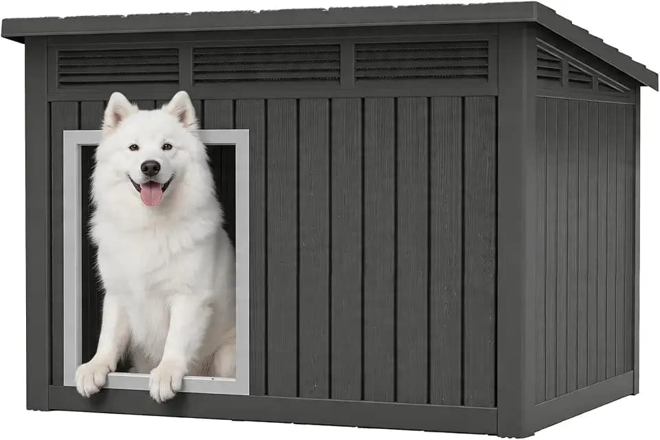 Fancyango Large Dog House with Removable Roof for Indoor & Outdoor Use - Big Dog House for Large Medium Dogs(42.8" L x 33" W x 31.5" H) Deep Black