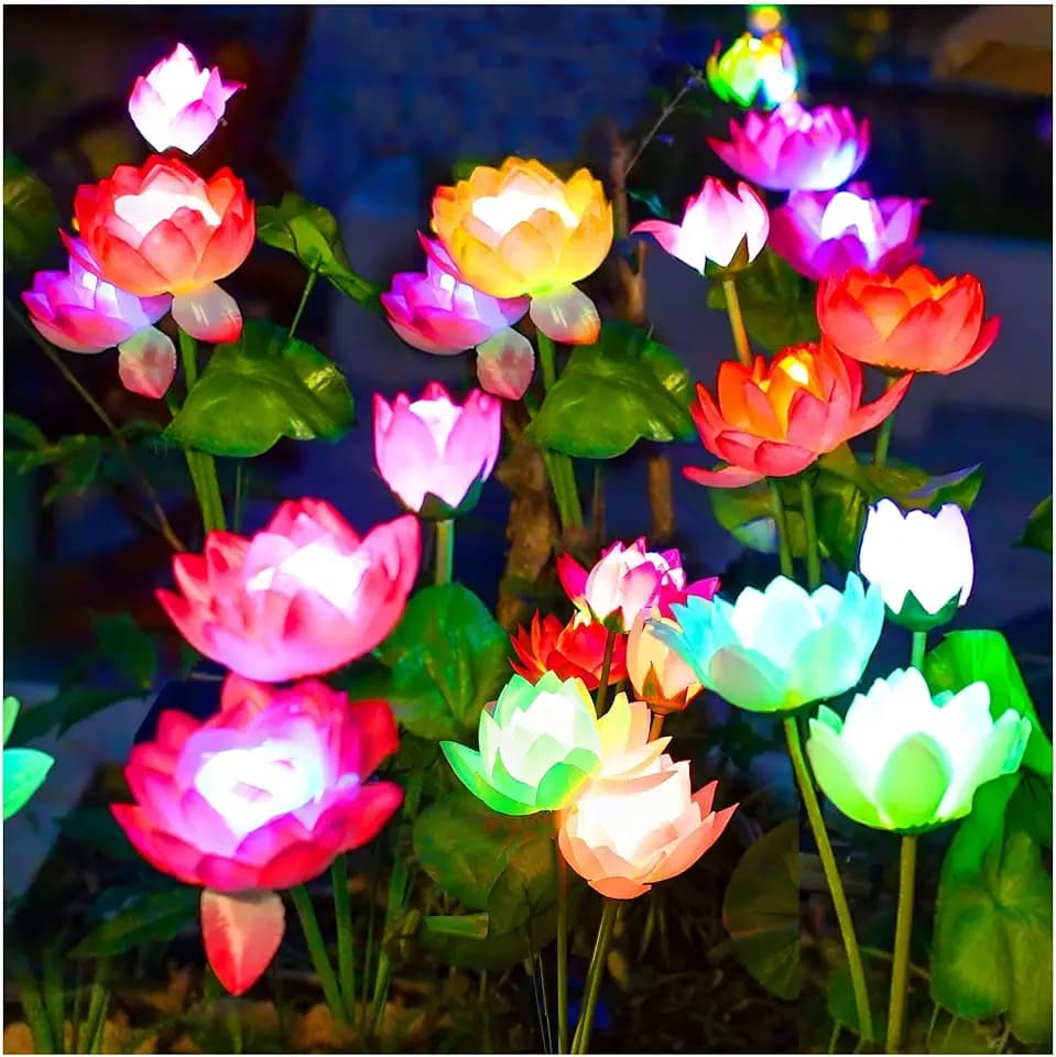 Solar Lotus Gartenstecker 4 Stück, 7 Farben, für Hof und Garten