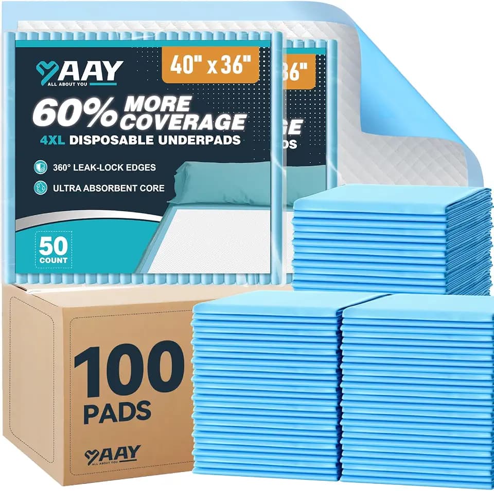 AAY Extra Large 40"x36" Disposable Underpads for Incontinence, 100 Count