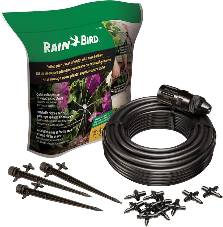 Rain Bird POTTEDKIT Drip Irrigation Kit, Full Circle, 1/4"