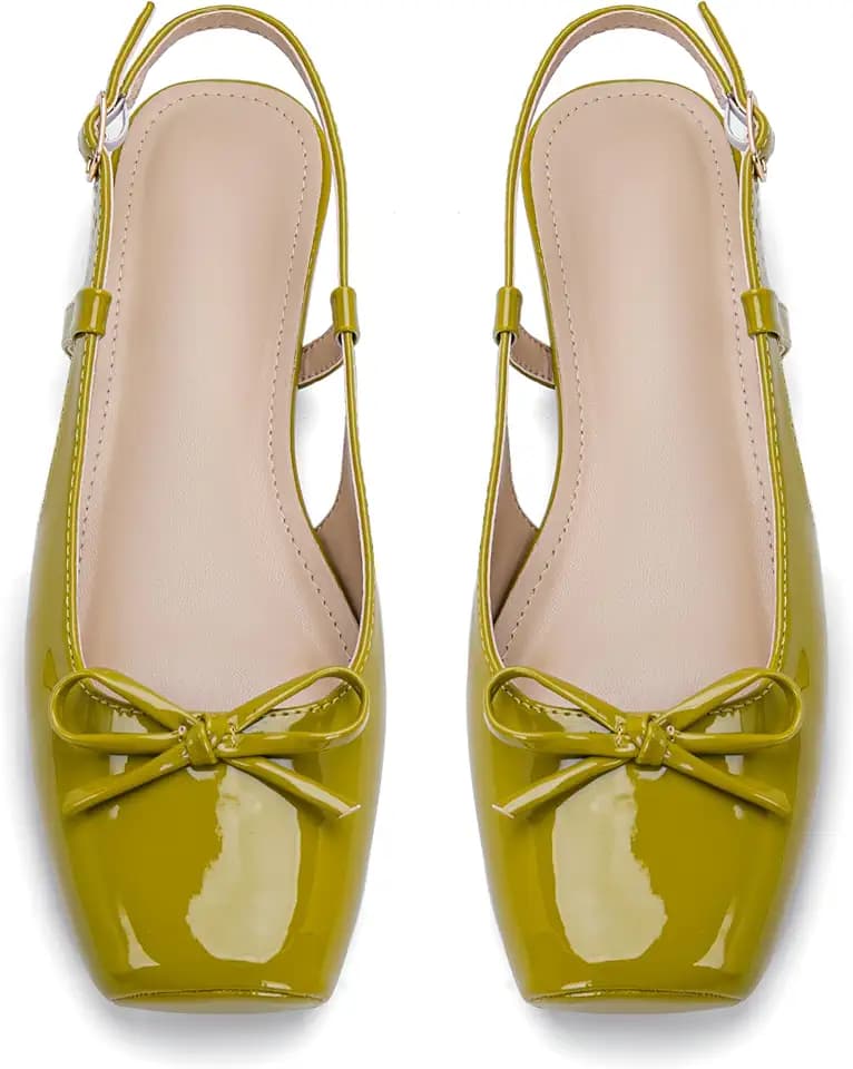 Women's Ballet Flats Slingbacks Square Toe Bow Knit Dressy Flat Shoes with Ankle Buckles Satin