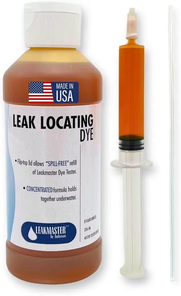 Leakmaster Pool Leak Detection Kit – 8 oz Yellow Dye with Reusable Syringe – High-Visibility Leak Finder for Pools, Hot Tubs & Spas – 40+ Refills– Professional Water Tracing Tool