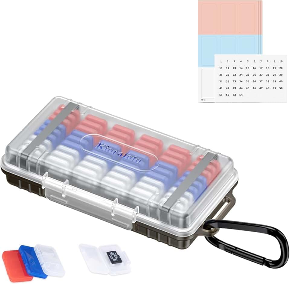 Dual Protect Waterproof MicroSD Card Case w 54 Small Plastic TF Card Cases
