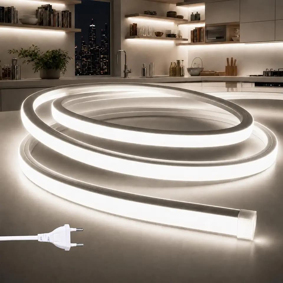 LED Streifen Aussenbereich 230V Neon LED Strip, Silikon Wasserdicht Feuerfest IP65 Led Strip Silikon Aussen Schlauch 120LED/M Outdoor Lichtleiste Band Neutralweiß 2M