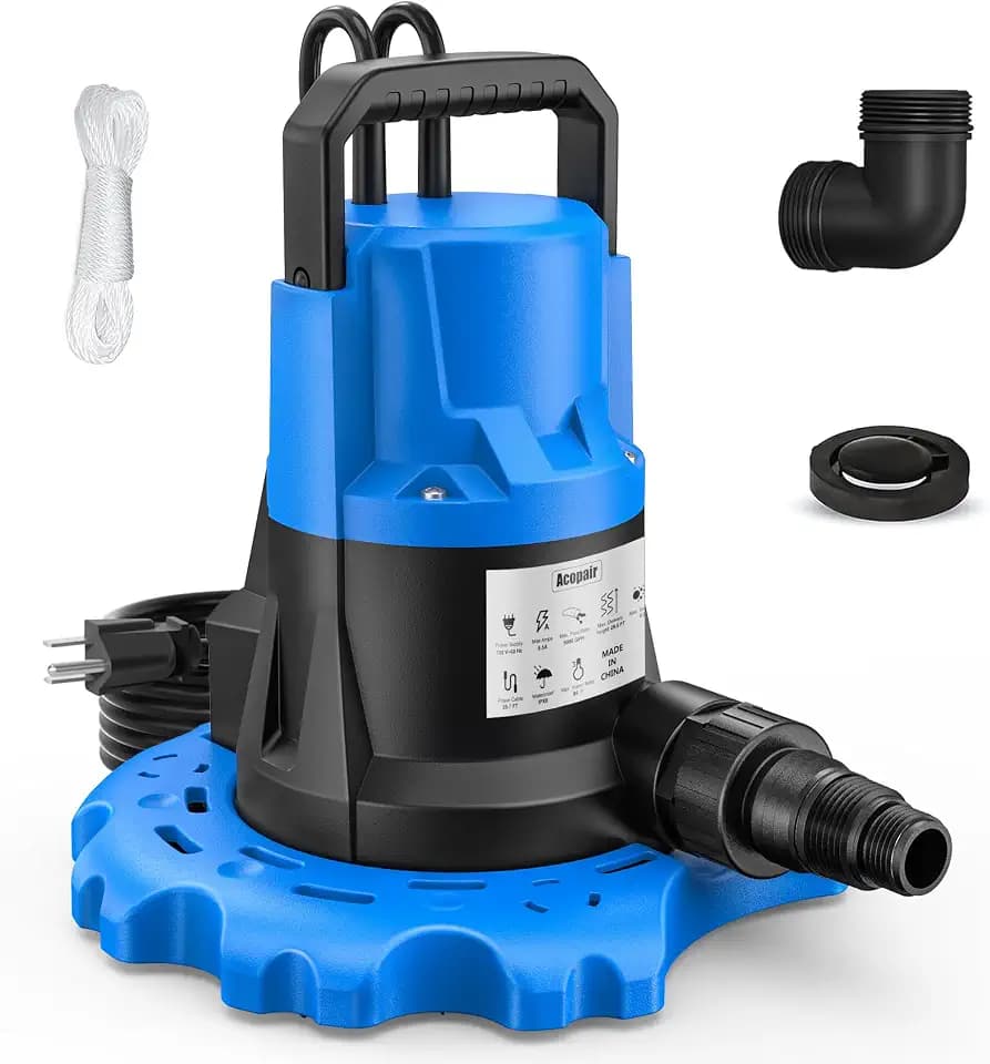 1 HP Automatic Cover Pump, 5000 GPH Submersible Pumps with 3/4” Check Valve Adapter & 25ft Power Cord, Water Removal for Pool, Hot Tubs, Rooftops, Water Beds and more