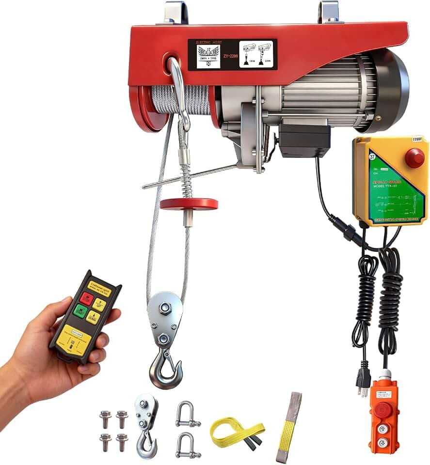 Electric Hoist, 2200 lbs 110V Electric Winch with 328 ft Wireless & 14 ft Wired Remote Control, Single/Double Slings, 40 ft Single Cable Lifting Height, Lift Hoist for Garage Warehouse Factory