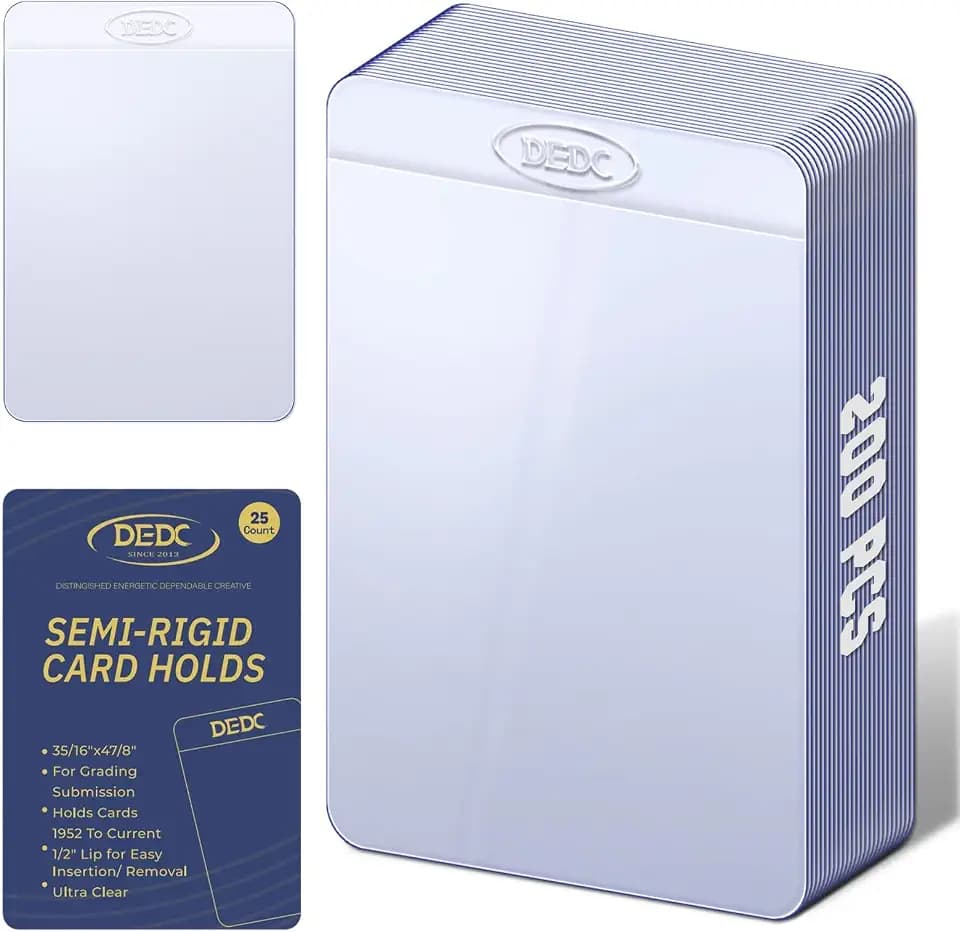 DEDC 200Pcs Semi Rigid Card Holder, Semi Rigid Card Sleeves 1/2 Lip Semi-Rigid Tall Card Holders Trading Card Sleeve for PSA, SGC, BGS, CSG Graded Card Protector