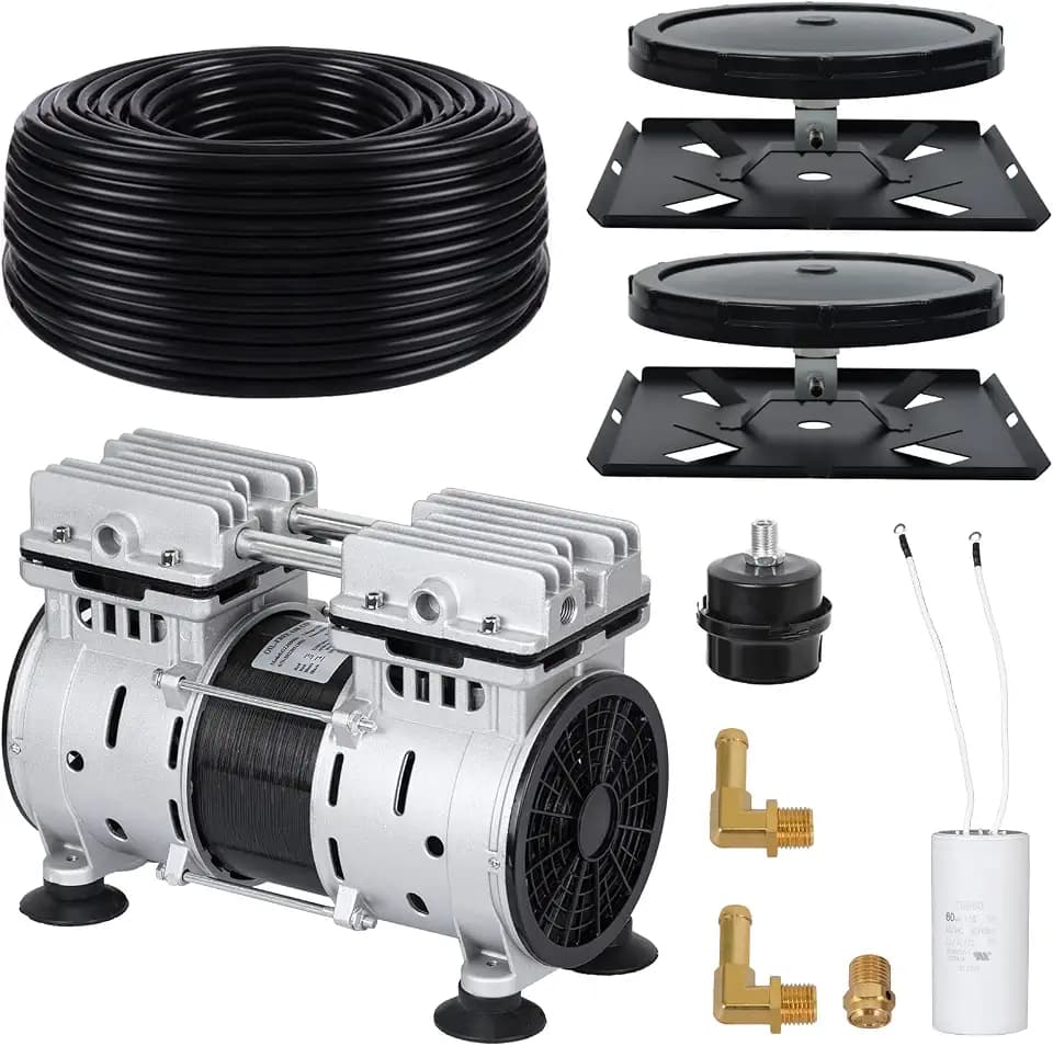 Pond Aerators 5.76CFM Aerartion System for Up to 3 Acre 3/4 HP Compressor 100'Weighted Tubing 2 Diffusers for Outdoor Ponds Water Oxygen Circulation