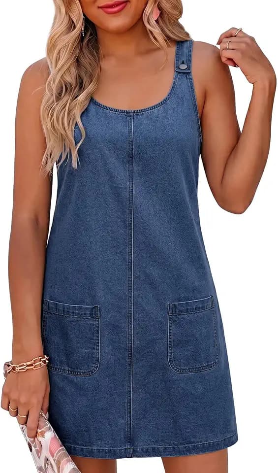 Dokotoo Womens Denim Dress Casual Sleeveless Babydoll Jean Overall Dress