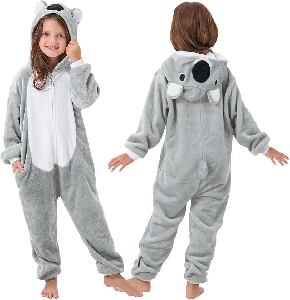 Jungen Mädchen Unisex Tier Hoodie Kuh Dinosaurier Frosch Koala Bunny Panda Winter Onesie Pyjama Jumpsuit Schlafstrampler Weiches Fleece Extra Dicke